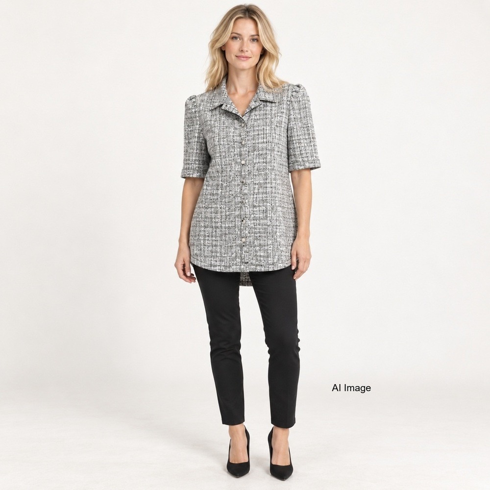 Anthropologie Black White Tweed Shirt Jacket size Small Vanessa Virginia